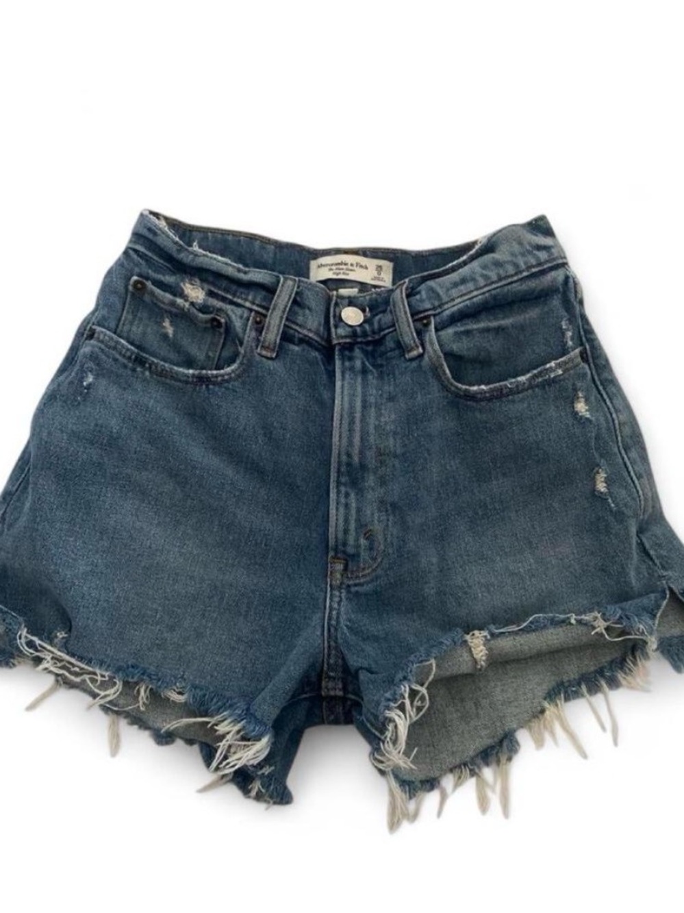 Abercrombie & Fitch Distressed Medium Blue High-Rise Denim Shorts